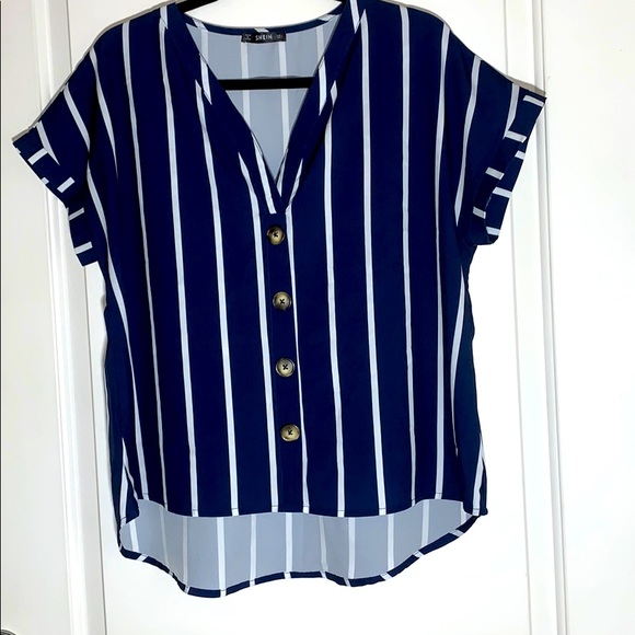 Shein blue and white high-low shirt. Size L - Picture 1 of 5